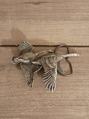 Vintage Vinegarroon Foundries 2 Flying Geese Cut Out Pewter Belt Buckle 1970
